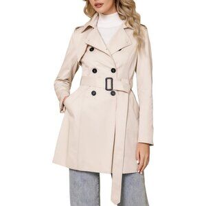 Women's Beige Trench Coat Classic Double Breasted Lapel Windbreak Midi Outerwear